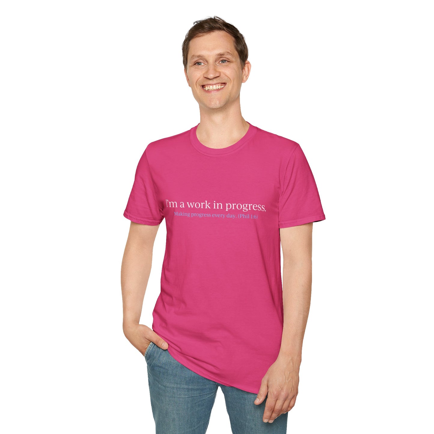 "Work in Progress" with 10 Ways List Dark Unisex Softstyle T-Shirt