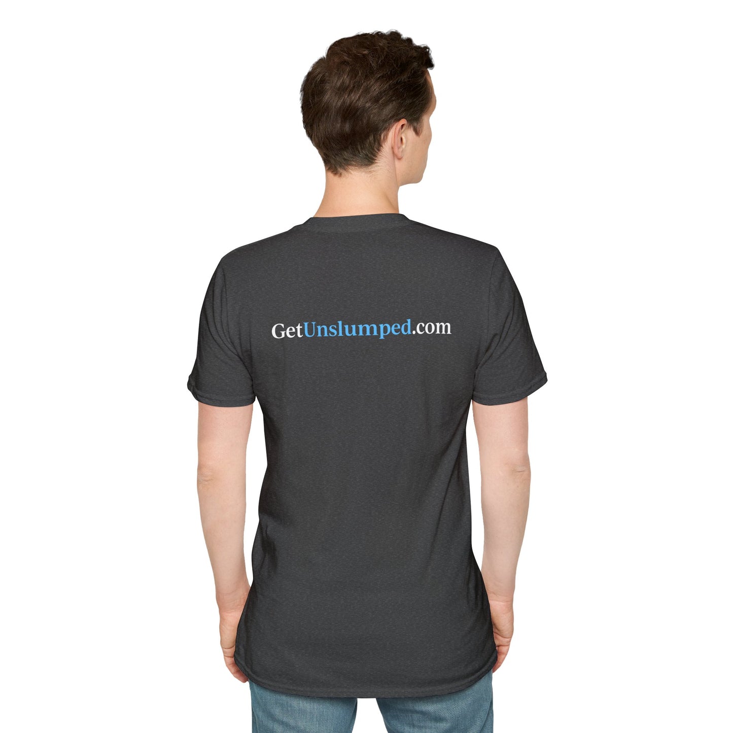 "A Work in Progress" (front) / Site (back) Dark Unisex Softstyle T-Shirt
