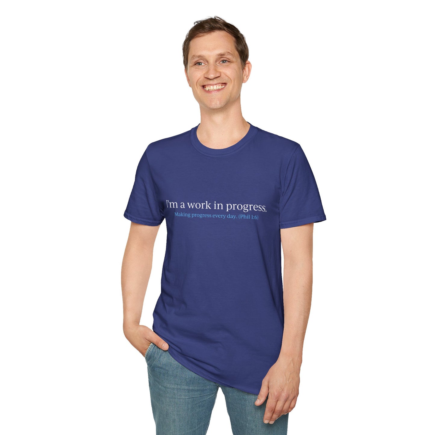 "Work in Progress" with 10 Ways List Dark Unisex Softstyle T-Shirt