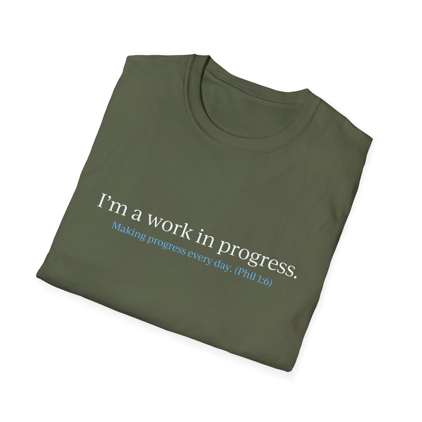 "Work in Progress" with 10 Ways List Dark Unisex Softstyle T-Shirt
