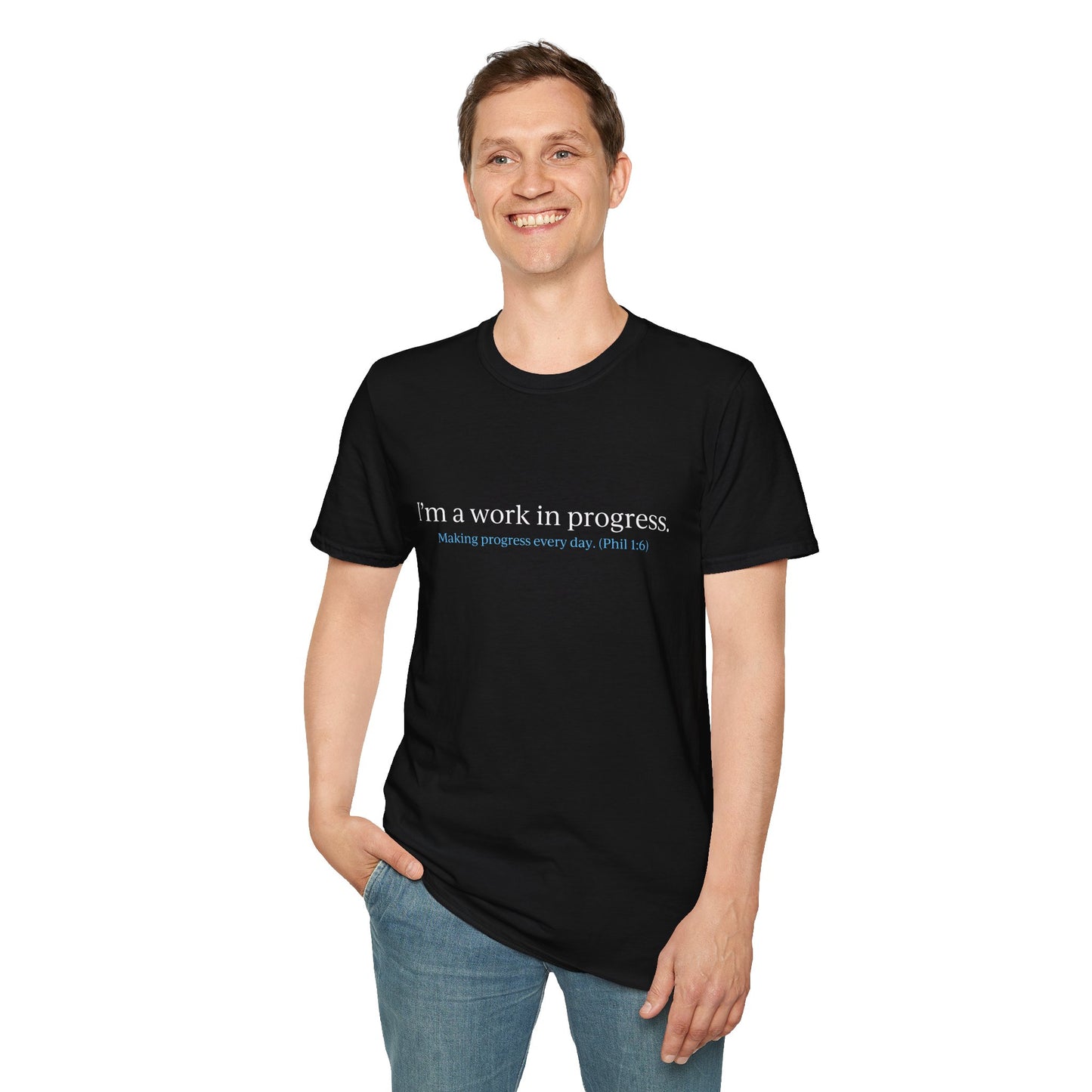"Work in Progress" with 10 Ways List Dark Unisex Softstyle T-Shirt