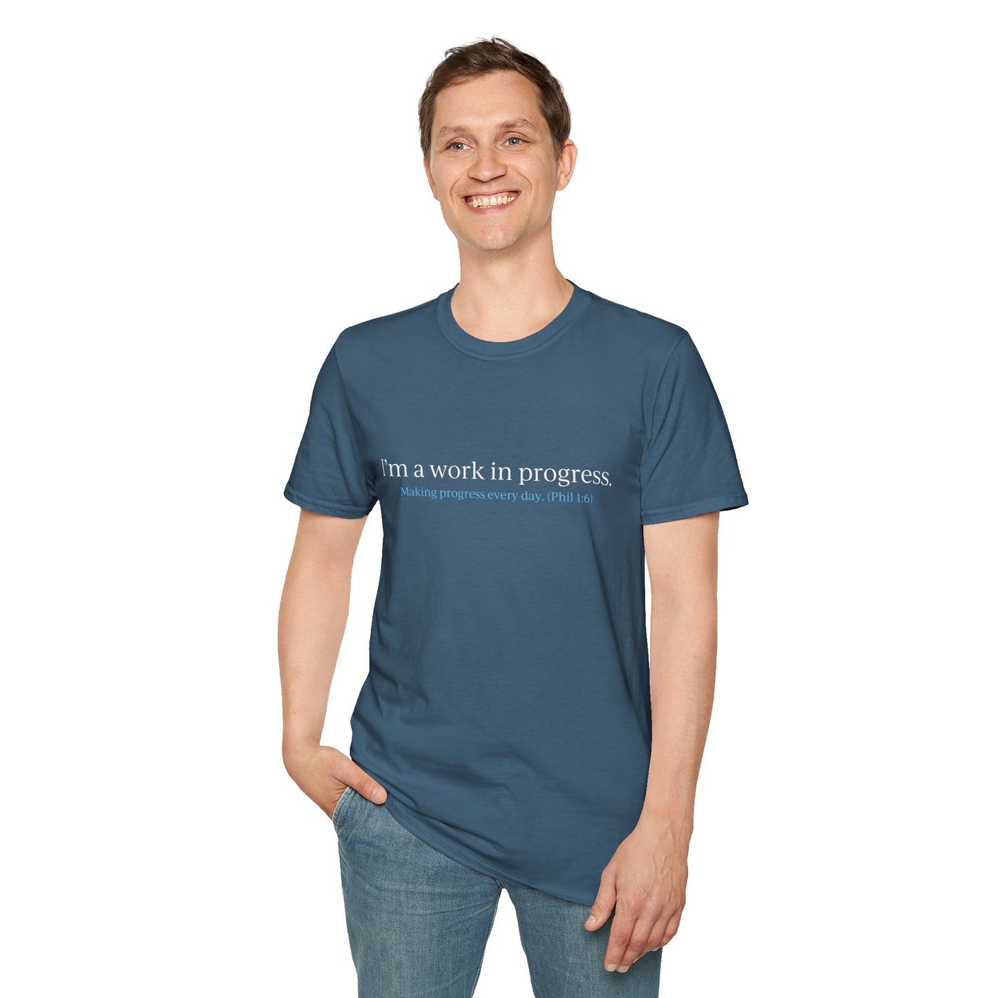 "Work in Progress" with 10 Ways List Dark Unisex Softstyle T-Shirt