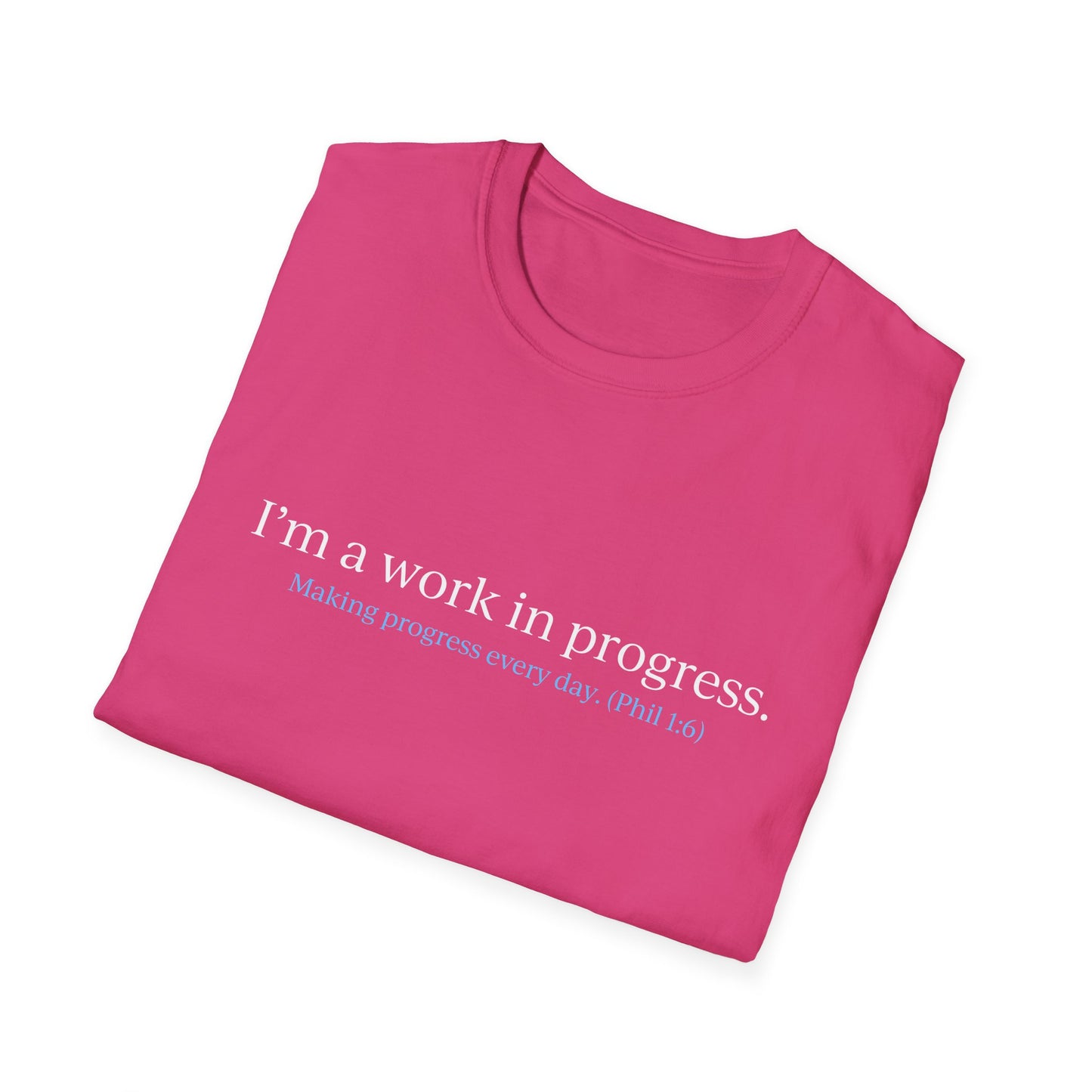 "Work in Progress" with 10 Ways List Dark Unisex Softstyle T-Shirt
