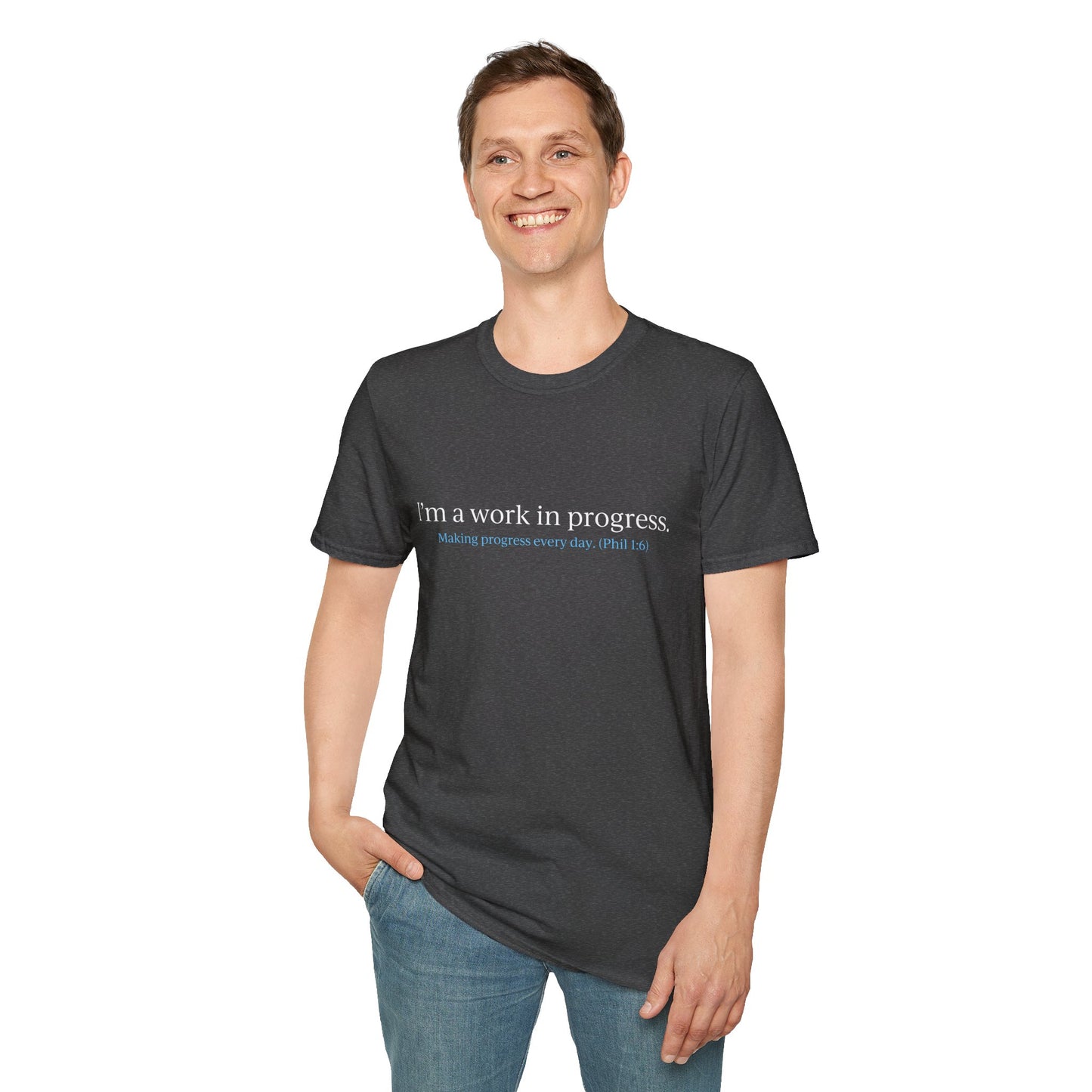 "Work in Progress" with 10 Ways List Dark Unisex Softstyle T-Shirt