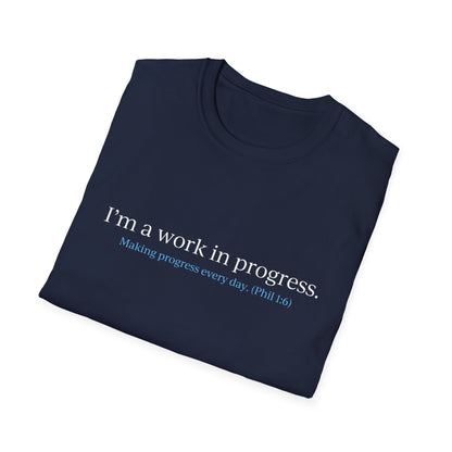 "Work in Progress" with 10 Ways List Dark Unisex Softstyle T-Shirt