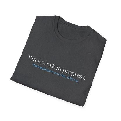 "Work in Progress" with 10 Ways List Dark Unisex Softstyle T-Shirt