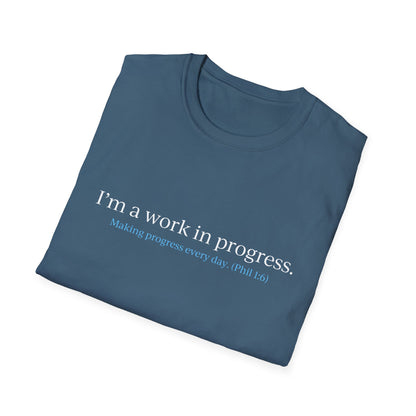"Work in Progress" with 10 Ways List Dark Unisex Softstyle T-Shirt