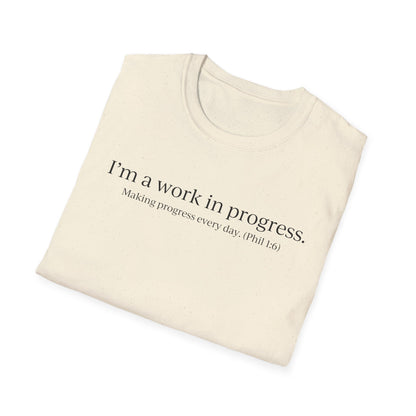 "A Work in Progress" (front) / Site (back) Light Unisex T-Shirt