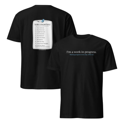 "Work in Progress" with 10 Ways List Dark Unisex Softstyle T-Shirt
