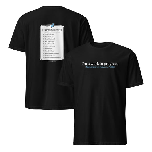"Work in Progress" with 10 Ways List Dark Unisex Softstyle T-Shirt
