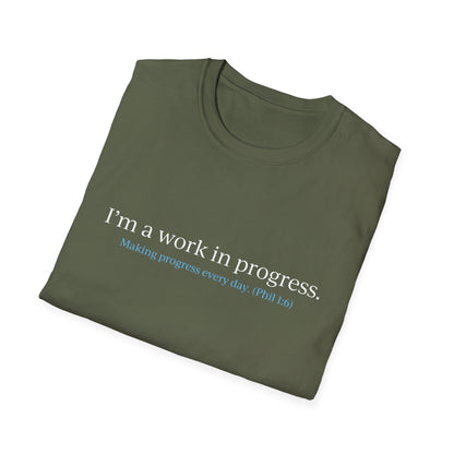 "Work in Progress" with 10 Ways List Dark Unisex Softstyle T-Shirt