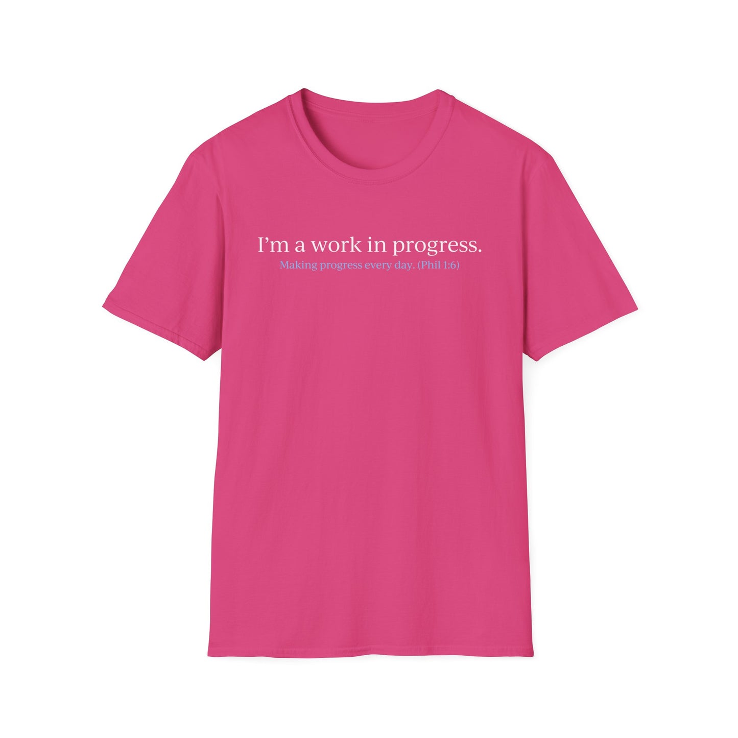 "A Work in Progress" (front) / Site (back) Dark Unisex Softstyle T-Shirt