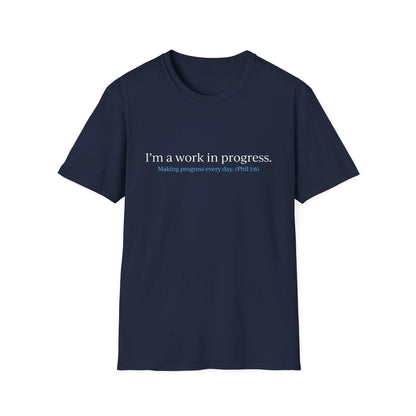 "Work in Progress" with 10 Ways List Dark Unisex Softstyle T-Shirt