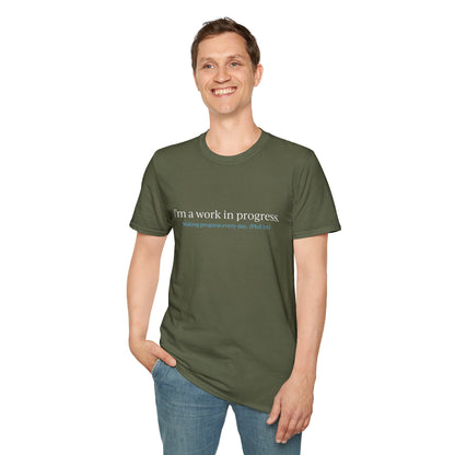 "Work in Progress" with 10 Ways List Dark Unisex Softstyle T-Shirt