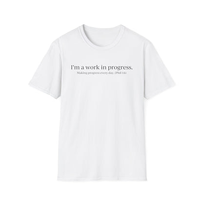 "A Work in Progress" (front) / Site (back) Light Unisex T-Shirt