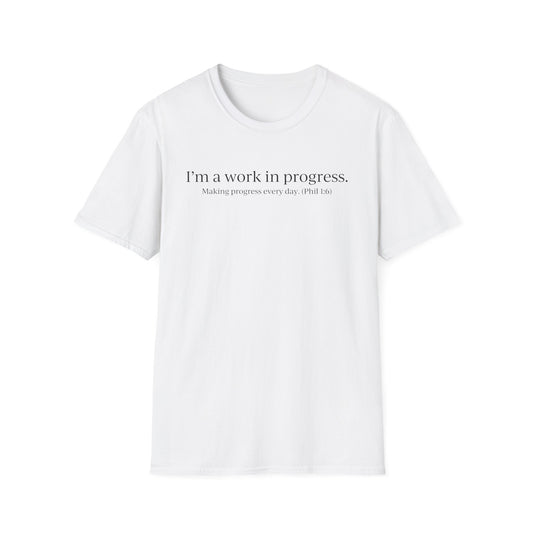 "A Work in Progress" (front) / Site (back) Light Unisex T-Shirt