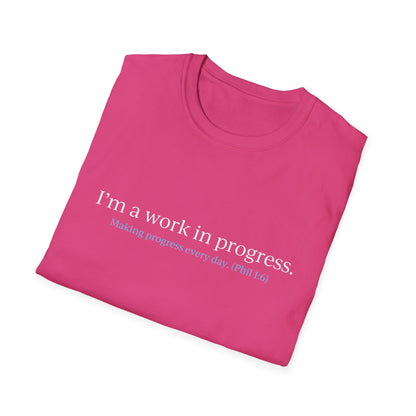 "Work in Progress" with 10 Ways List Dark Unisex Softstyle T-Shirt