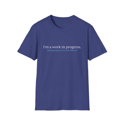 "Work in Progress" with 10 Ways List Dark Unisex Softstyle T-Shirt